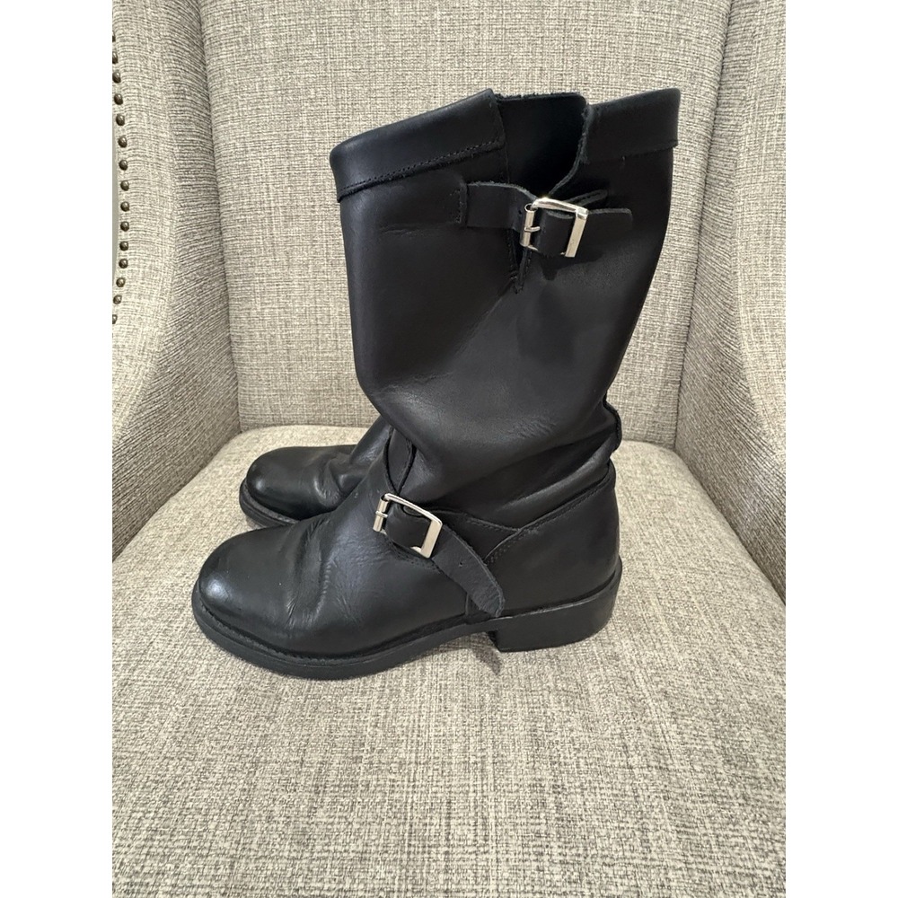 Men's Cody James Black Leather Biker Boots Size 9.5M